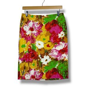 Talbots Womens Painterly Watercolor Pencil Skirt Size 4 Cotton Lined Preppy Fun